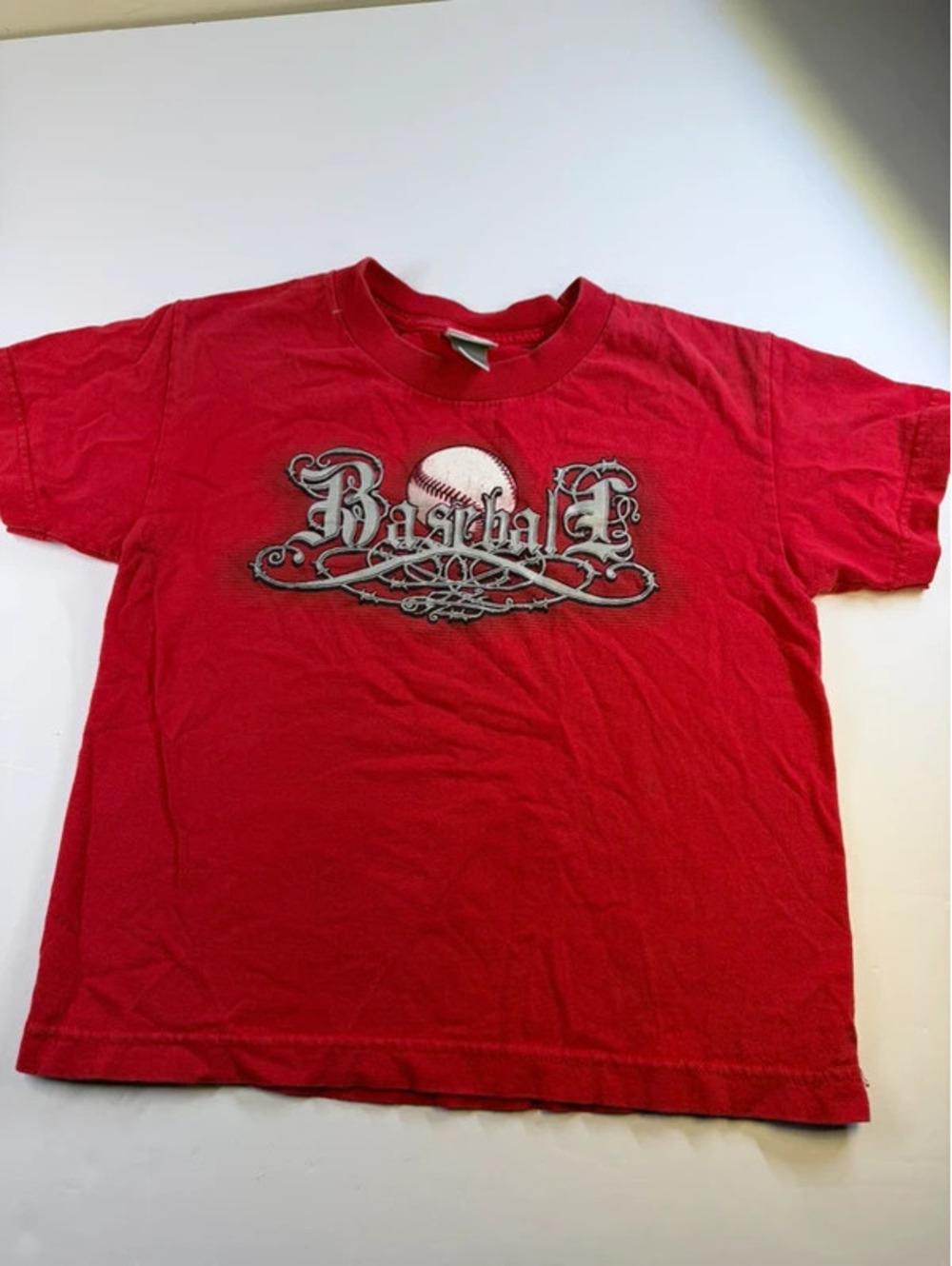 Vintage Prospirit Red Gothic Baseball Graphic T-Shirt Youth XS 4/5